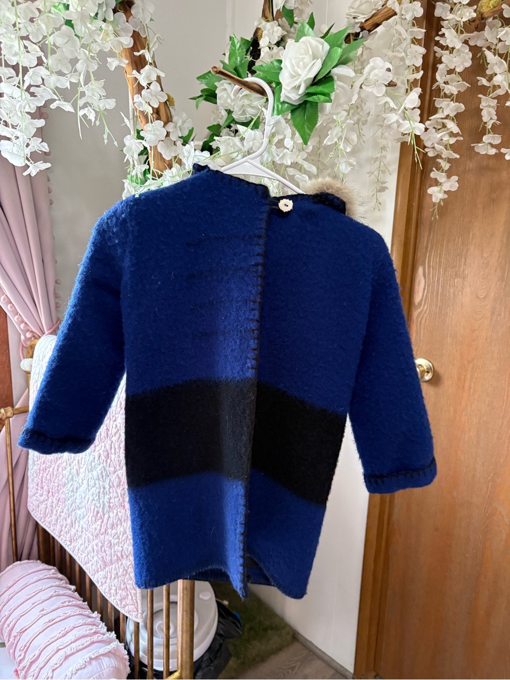 Vintage Navy Blue & Black Kids 100% Wool Pea Coat